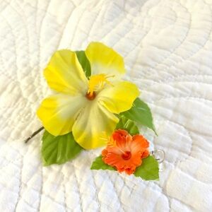 Yellow and Orange Floral Hair Clip Set Hibiscus hair clip from Hawaii 🌺